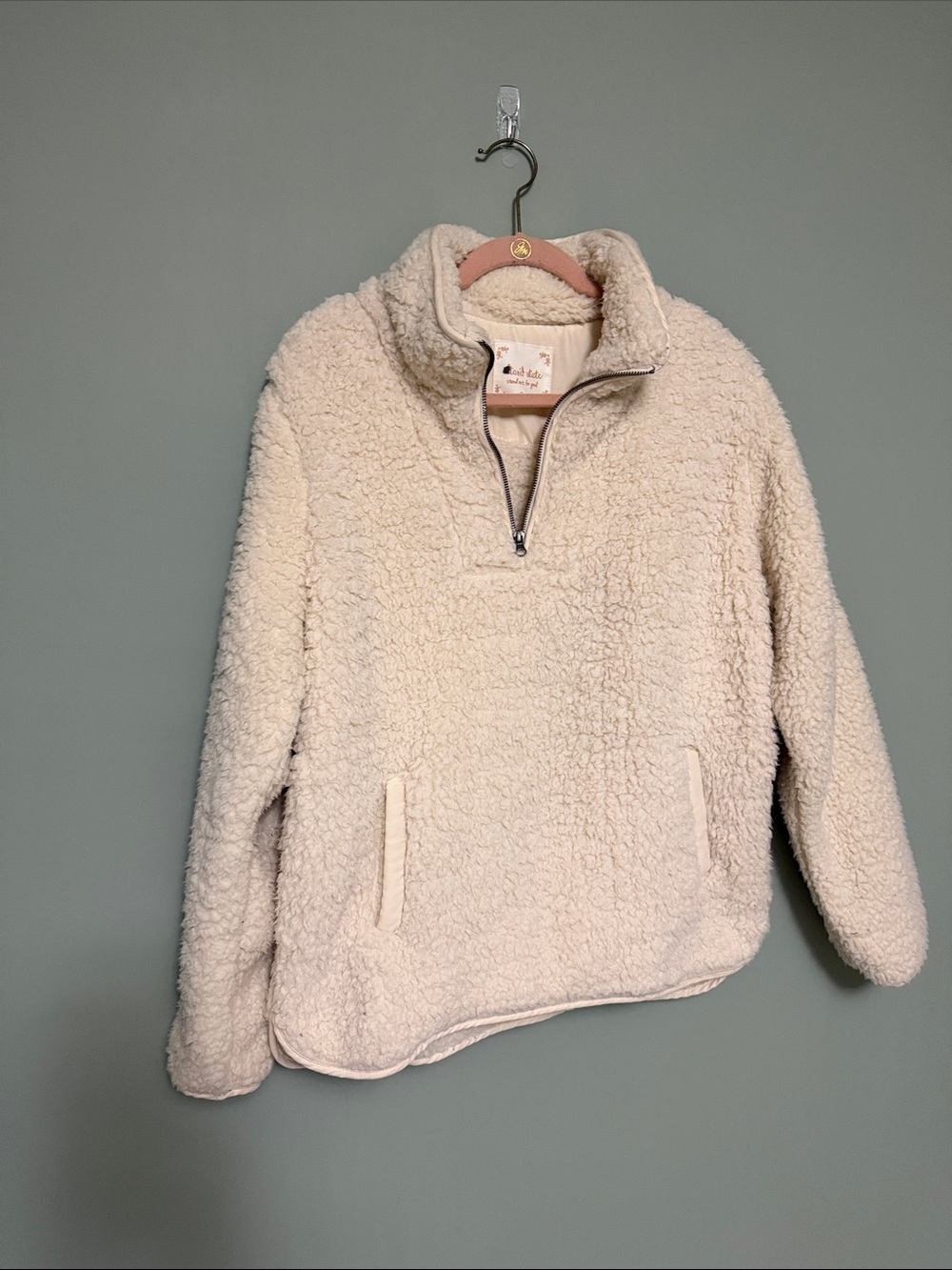Altar’d State Cream Sherpa Quarter Zip Fleece Pullover